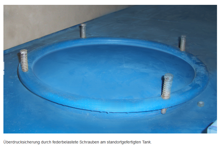 Blauer Tank mit federbelasteten Schrauben zur Überdrucksicherung_Berstsicherung_Rastatter Tankrevision